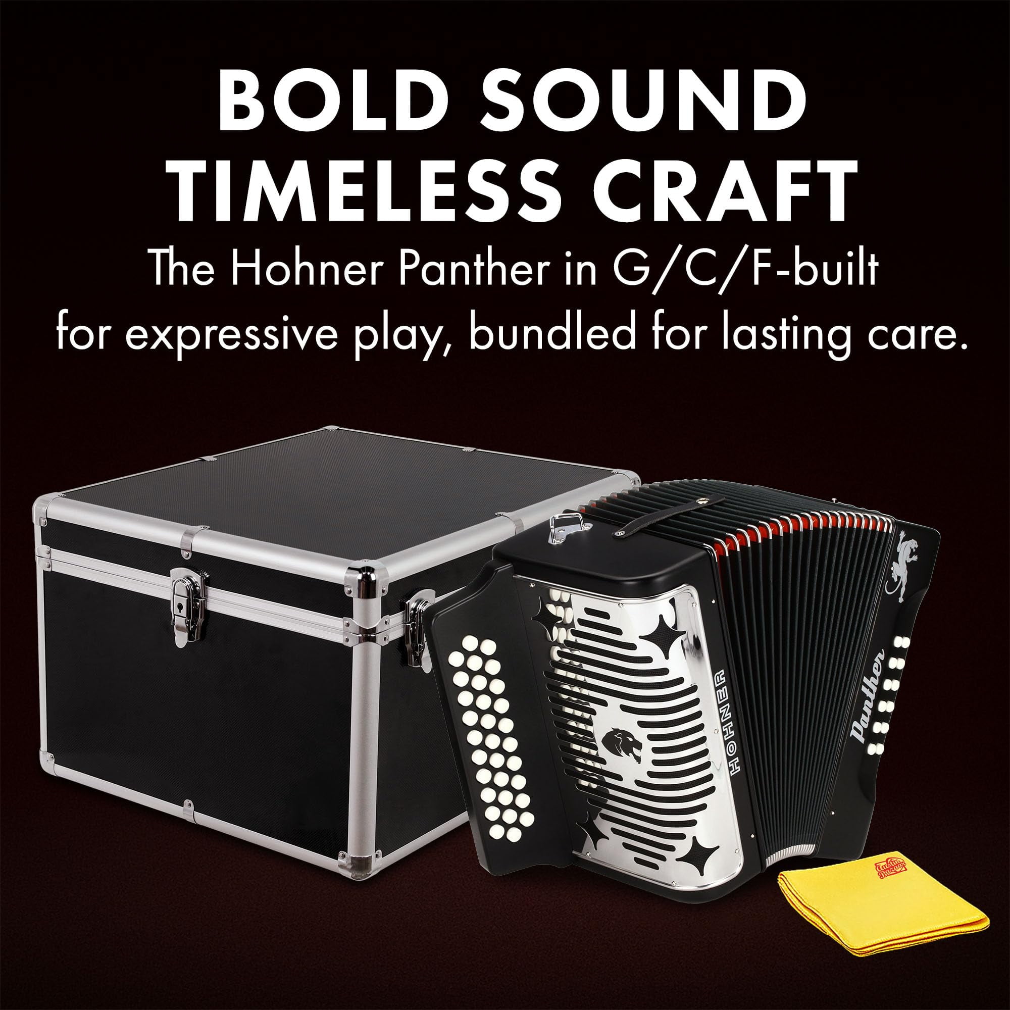 Hohner Panther Diatonic Accordion - Keys G/C/F Bundle with Hard Case and Austin Bazaar Polishing Cloth