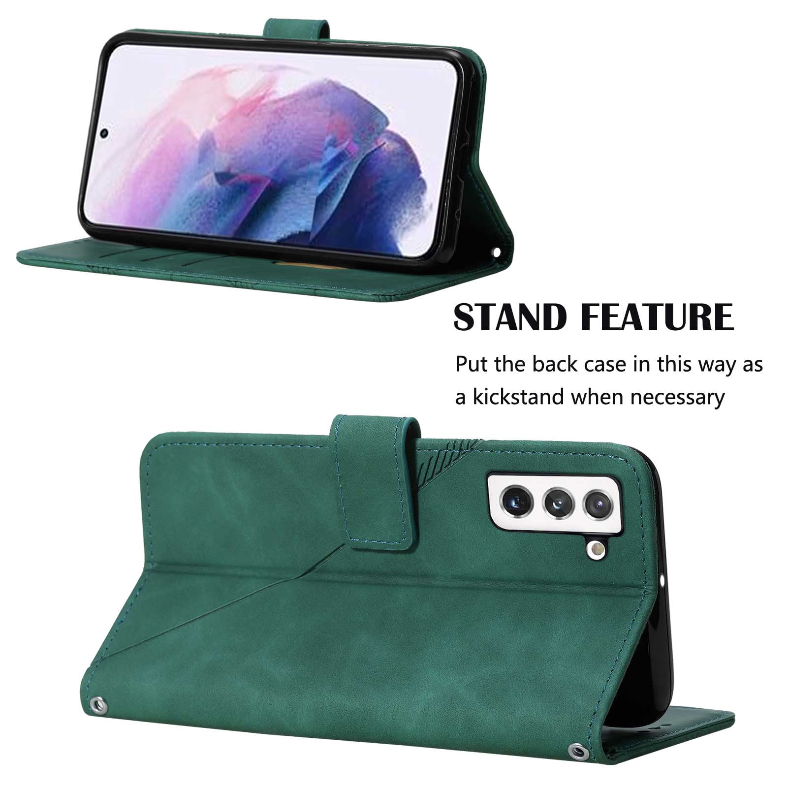 Wallet Phone Case for Galaxy S22 5G Cover, Allytech Detachable Wrist Strap Flip Stand Card Holder Magnetic Clasp Slim Fit Scratch Free Case for Samsung Galaxy S22 2022 (5G), Darkgreen