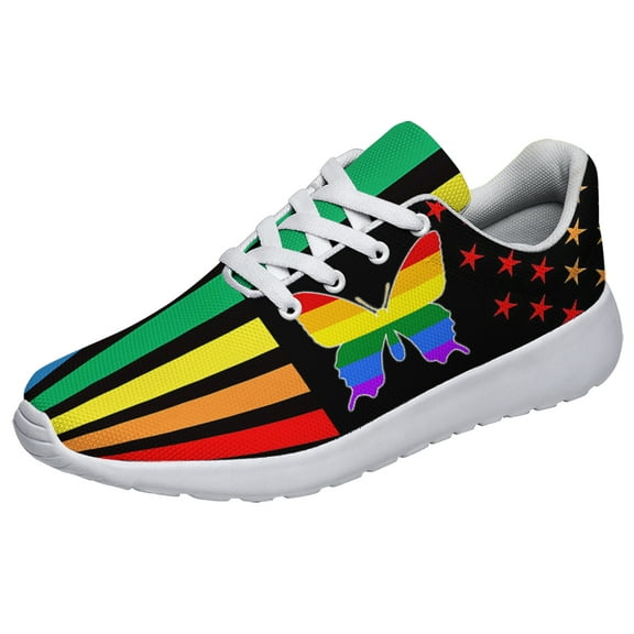 Unisex Rainbow Sneakers, LGBT Shoes for Men Women Lightweight Breathable Running Shoes White Size 3.5