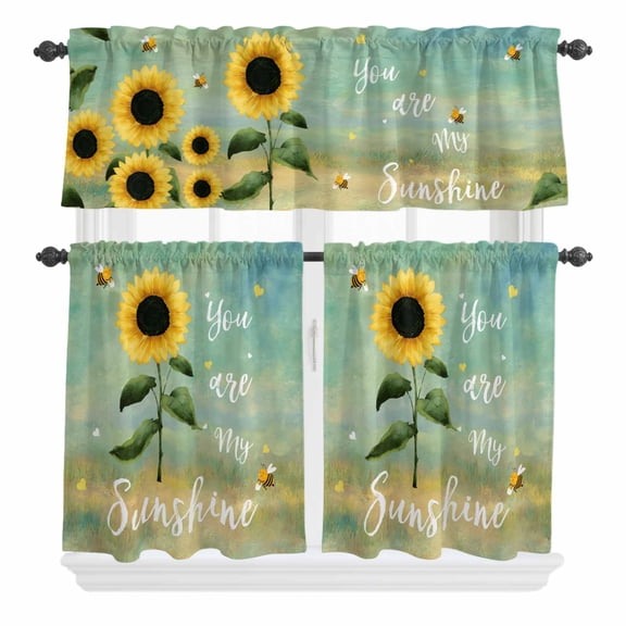3 Piece Kitchen Curtains and Valances Set Sunflowers Cafe Curtains 36 Inch Length Botanical Ombre Flowers You Are My Sunshine Valance & Tier Curtain for Living Room Bedroom Window 54"x18" 27"x36"*2