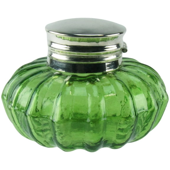 Vintage Style Silver Flip Top/Light Green Thick Glass Inkwell Desk Pen Ink Well