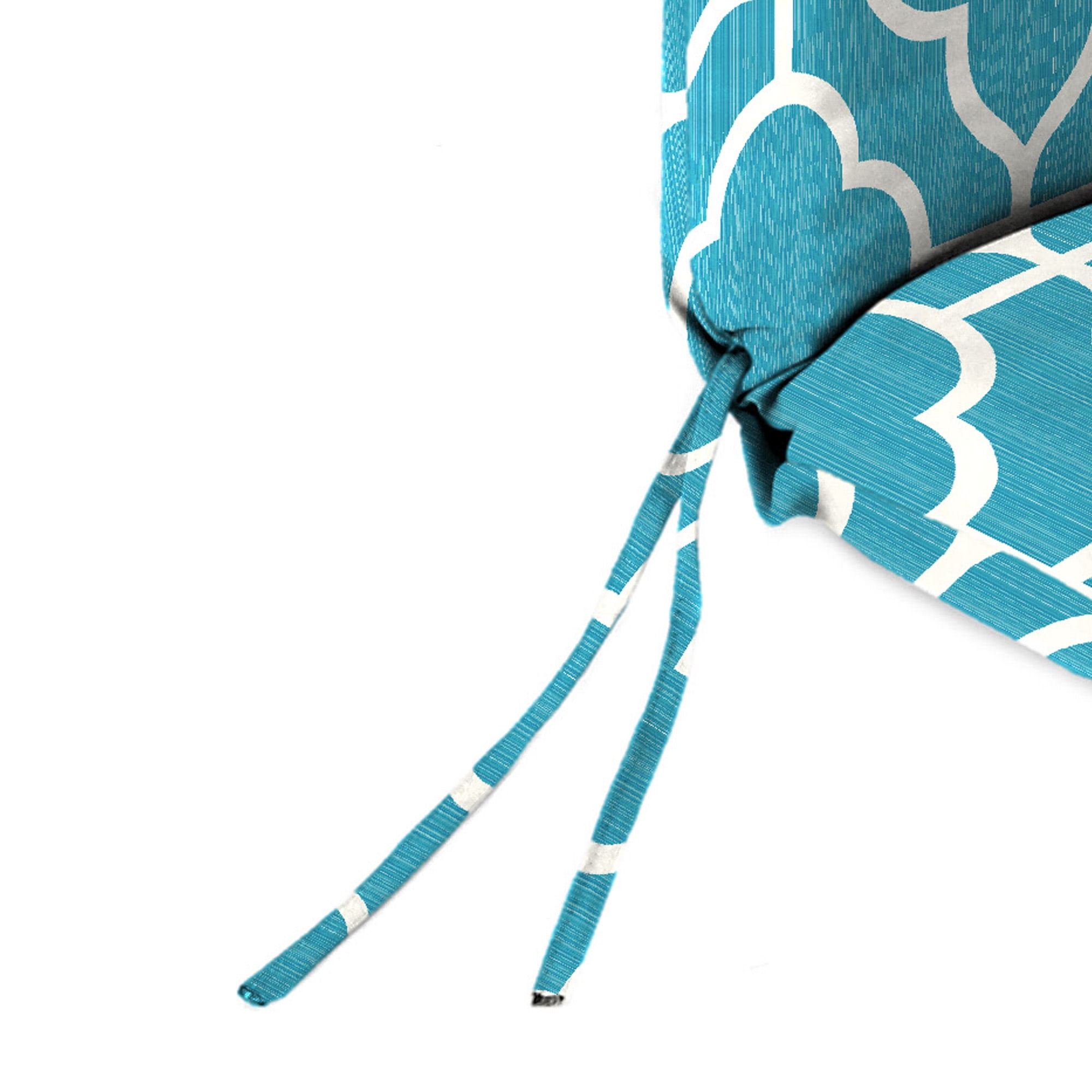Jordan Manufacturing 44" x 22" Fandango Alaskan Blue Quatrefoil Rectangular Outdoor Chair Cushion with Ties and Hanger Loop