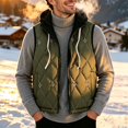 thumbnail image 2 of Jackets for Men, Men's Solid Hooded Full Zip Quilted Puffer Vest, Drawstring Hood Warm Sleeveless Jacket for Outdoor Walking, 2 of 7