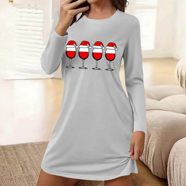 Camisón corto de manga larga y cuello redondo para mujer, bata de baño holgada de invierno para el hogar, bata de poliéster para mujer.