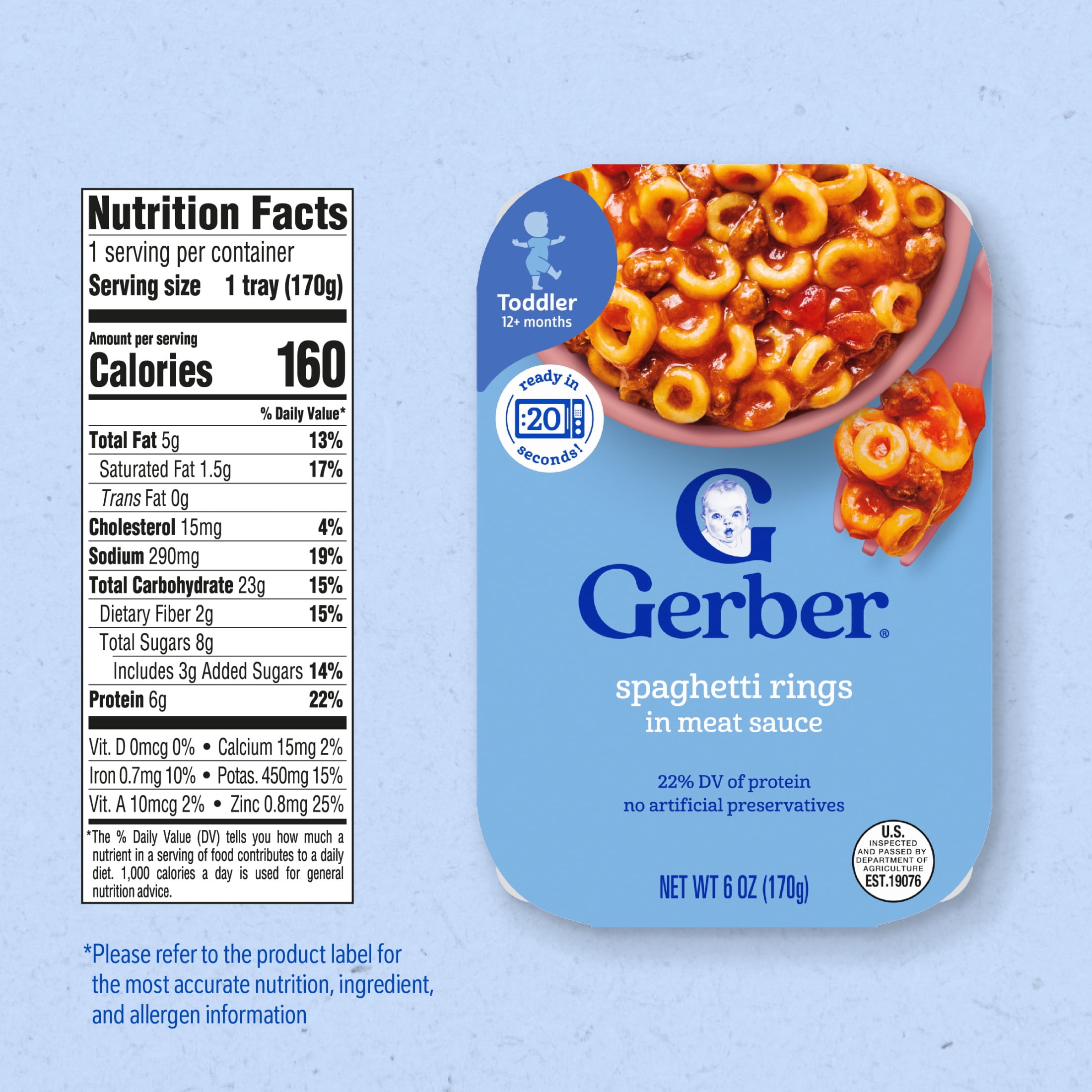 (4 pack) Gerber Mealtime for Toddler, Spaghetti Rings in Meat Sauce Toddler Food, 6 oz Tray