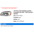 thumbnail image 2 of Left Driver Side Headlight Assembly - Compatible with 2005 - 2008 Chevy Uplander 2006 2007, 2 of 2