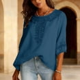 thumbnail image 4 of BODOAO Linen Blouses for Women Lightweight Ethnic Style Beach Casual Summer Tops Crew Neck Shirts Dressy Clothes Loose Fit Blouses Bohemian Tops Three Quarter Blouses Mexican Shirt Gauze Tops S, 4 of 8
