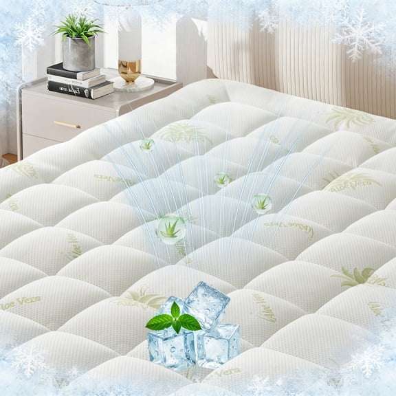 Cooling Mattress Pad Full Size Pillow Top Mattress Cover,Washable Mattress Topper,Breathable Soft Viscose Made from Bamboo,Mattress Protector Deep Pocket Fits 8-21 inches