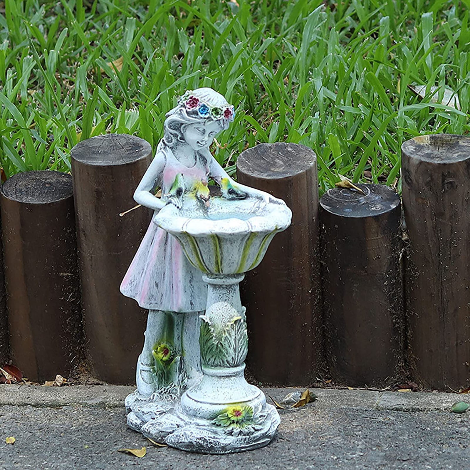 Goowood Solar Garden Decor Flower Fairy Statue Outdoor Garden Resin Ornaments with Auto On Off LED Lights for Yard Patio Porch Decoration