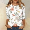 thumbnail image 2 of ZHENHONG Graphic Tees for Women, Women's Fashion Casual Floral Stripe Print Three Quarter Sleeve T Shirt Going Out Tops, 2 of 6