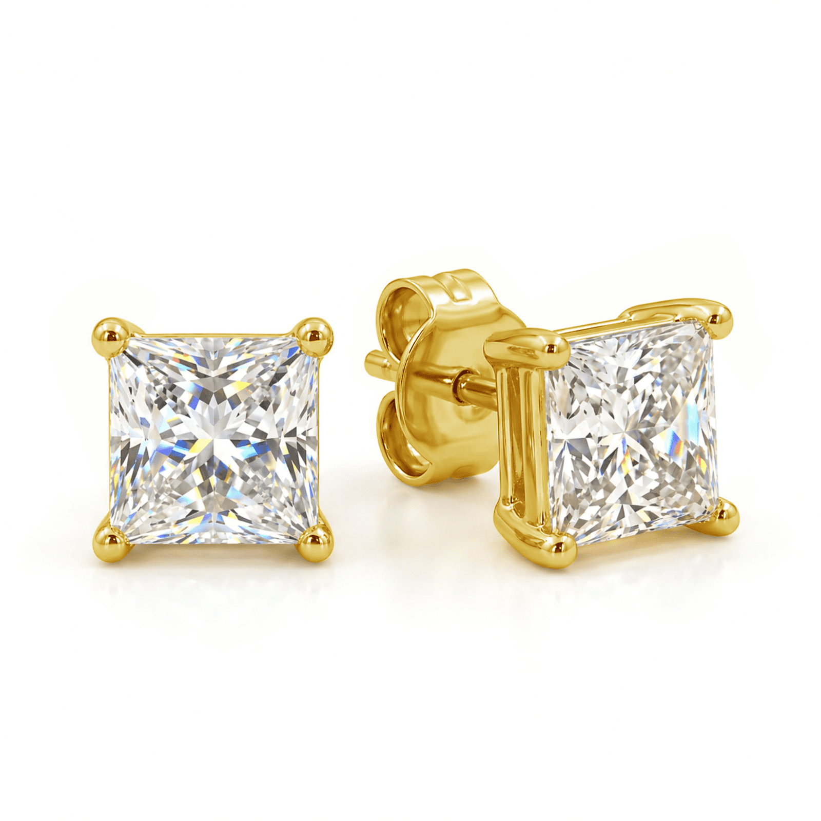 Diamonair Lab-Grown Diamond Stud Earrings for Women | 14k Yellow Gold | Princess Cut | Prong Setting, Push Back | F Color, VS+ Clarity | 5.00 Total Carat Weight