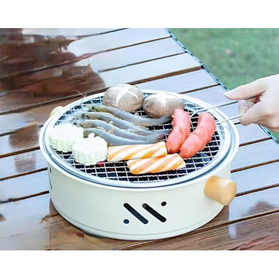 Portable charcoal grill, round tabletop small grill indoor outdoor dual-use, camping picnic garden beach party