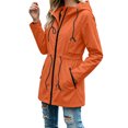 thumbnail image 5 of Staron Women Waterproof Hooded Jacket Zip V Neck Long Sleeve Casual Travel Loose Outdoor Coat with Pockets, Orange L, 5 of 7