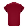 thumbnail image 4 of Xixinqiwan Today Women Summer Shirts,Women's Summer Pleated Shirts Short Sleeve T-Shirt Summer Round Neck Solid Color Casual Basic top Red L, 4 of 8