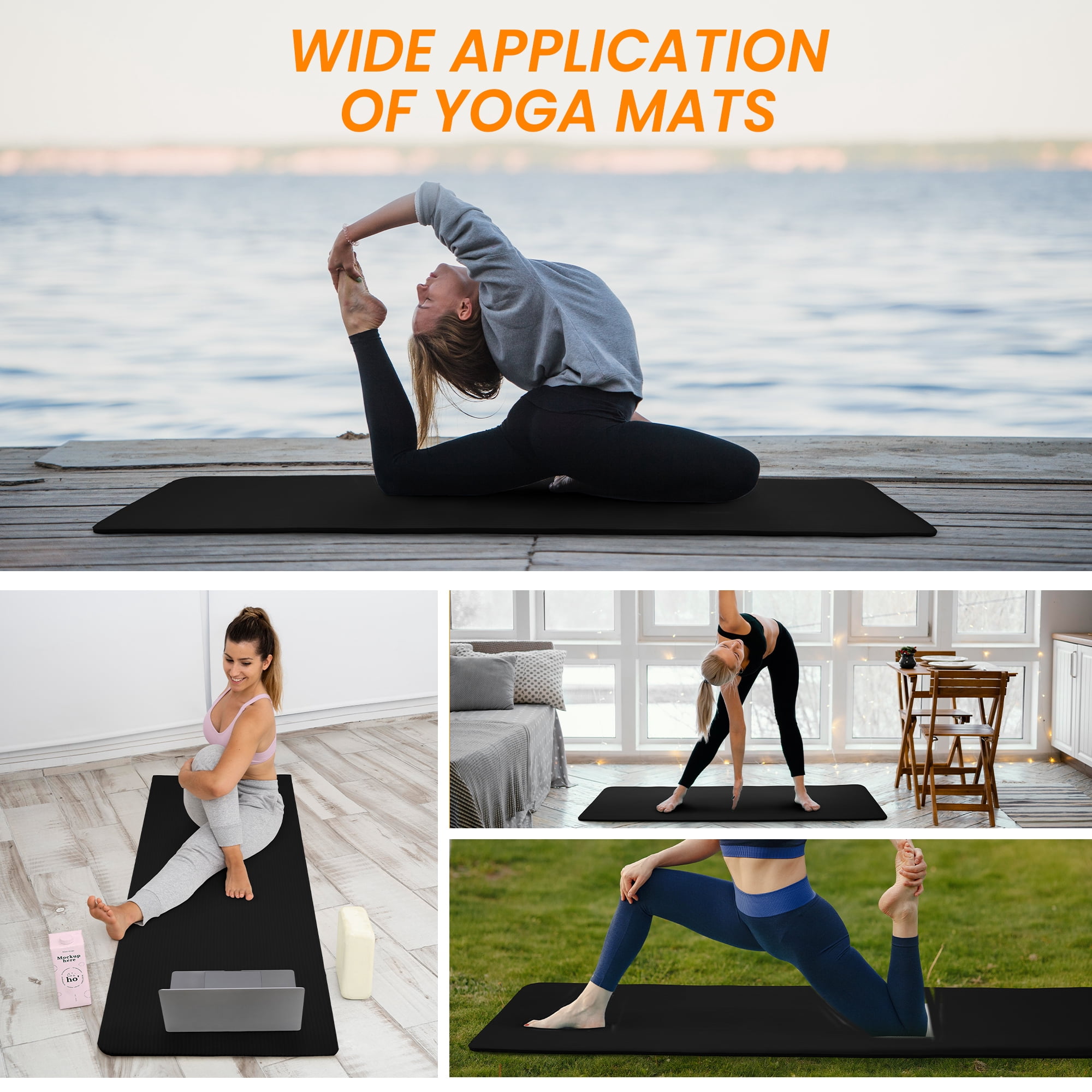 Signature Fitness 1/2-Inch Extra Thick Yoga Mat, 71"x24" Non-Slip Exercise Mat with Carry Strap, High-Density Foam for Home, Gym, and Travel