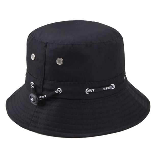 1 sombrero de pescador de doble cara con protección solar para exteriores, con protección UV, elegante sombrero de cubo con cordones para verano, para playa, para mujer (negro)