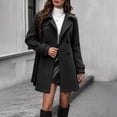 thumbnail image 5 of Womens Elegant Pea Coats Notch Double Breasted Midi Coat Long Sleeve Solid Color Fashion Winter Outerwear with Belt Black XXL, 5 of 6