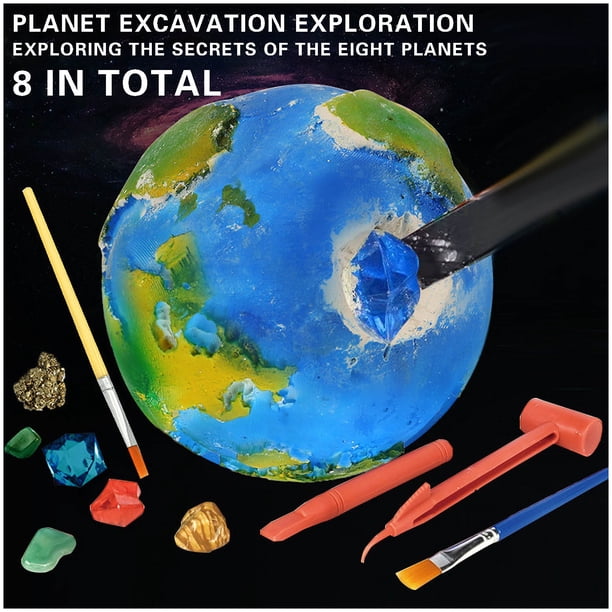 Kit Excavation Cristaux Pierres Précieuses - 8 Planètes + Outils Pour Enfants 6-10 Ans, Archéologie Scientifique
