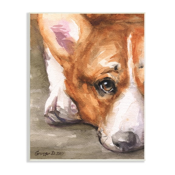 Stupell Industries Pleasant Corgi Puppy Dog Gazing Lying Down Painting Unframed Art Print Wall Art, Design by George Dyachenko