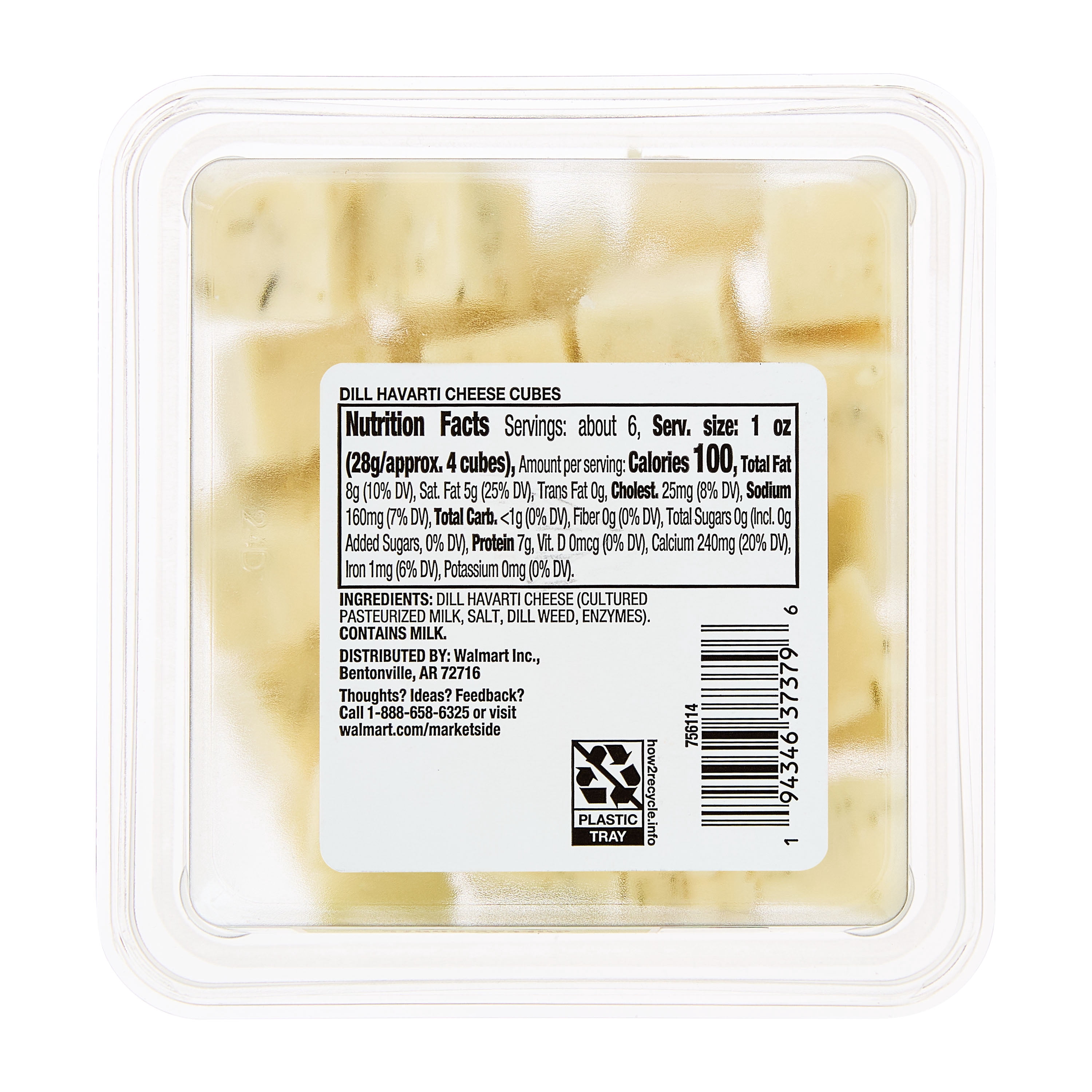 Marketside Cubed Dill Havarti Cheese, 6oz, Plastic Cup (Cubed, Refrigerated)