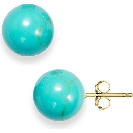 Pori Jewelers 14K Solid Gold 6Mm Turquoise Gemstone Ball Stud Earrings