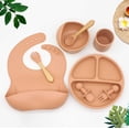 thumbnail image 2 of Vajilla de silicona para bebé, complemento alimenticio, cuenco, cuchara, tenedor, taza de agua, compartimento para babero, plato redondo, 2 of 6