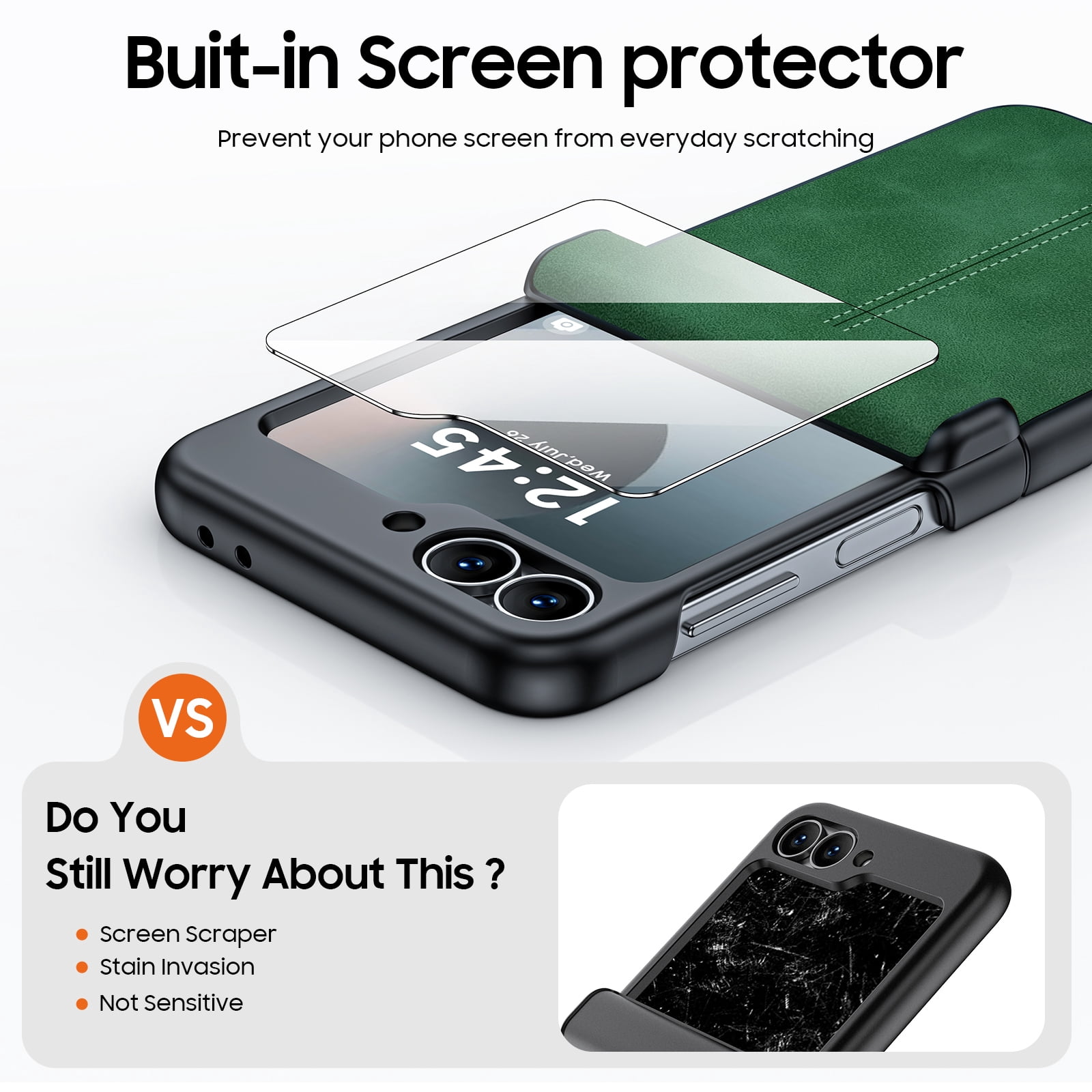 Oupeigar for Samsung Galaxy Z Flip 6/7FE Phone Case With Hinge Protection & Screen Protection,Ultra Thin Leather Shockproof Cover Case-Green