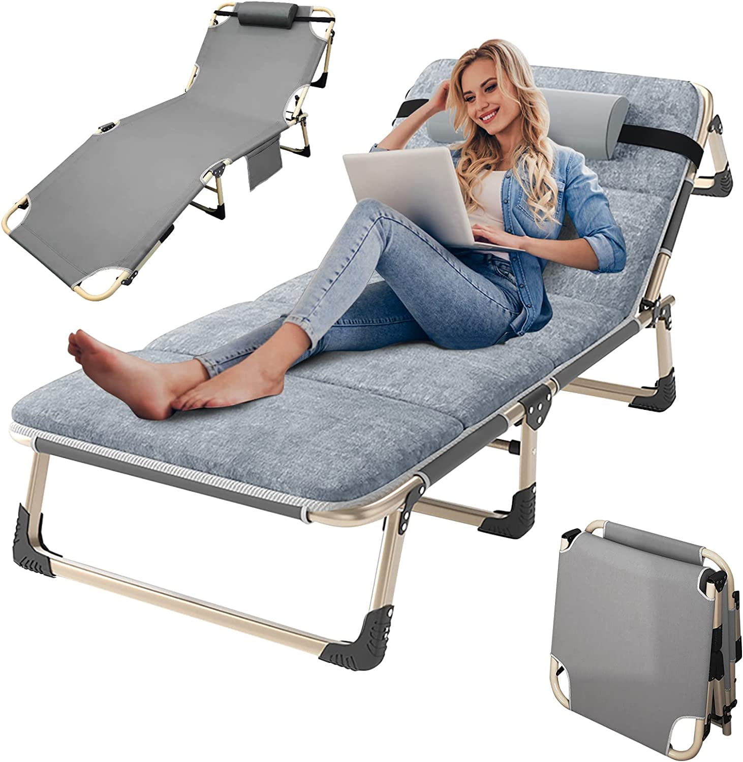 Docred Folding Camping Cot Bed Adults Reclining Folding Chaise with