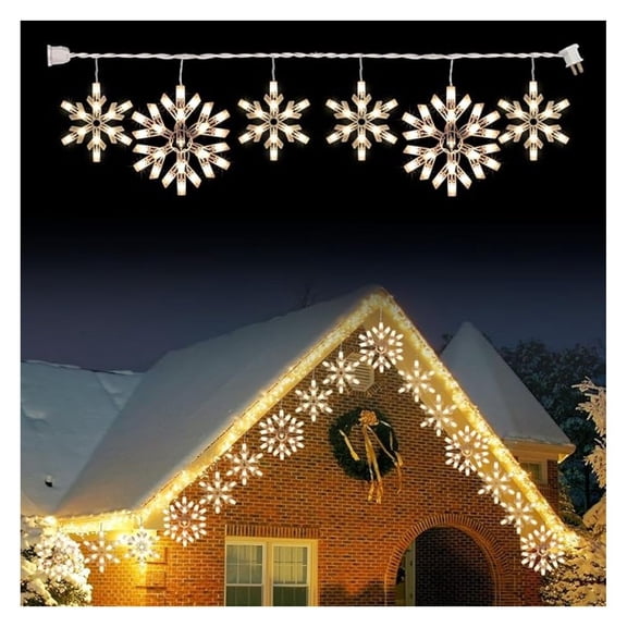 Clear Snowflake Christmas String Lights with 6 Drops - 9ft 100 Mini Bulb Icicle Lights, Plug-in Connectable Hanging Lights for Christmas Home Indoor Outdoor Party Holiday Décor