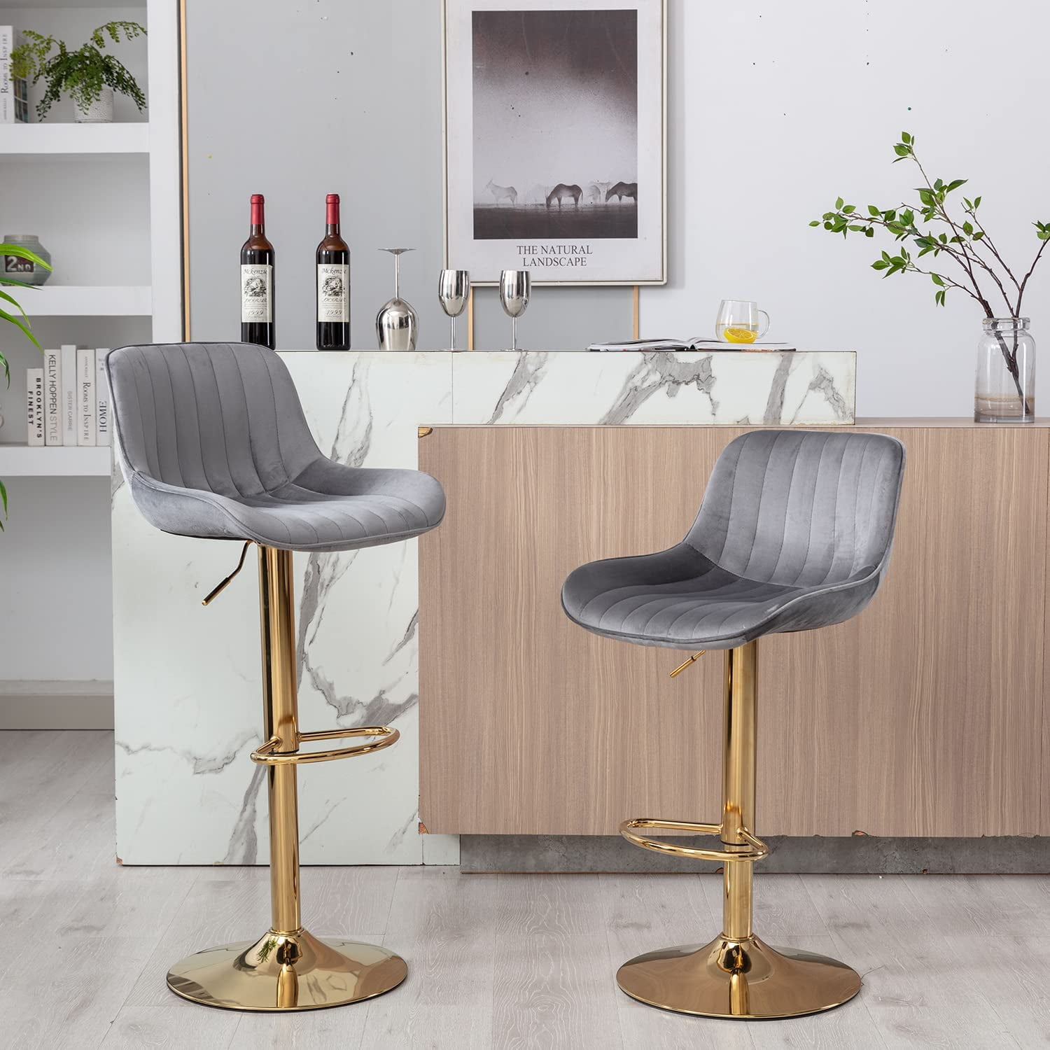 Bar Stools Set of 2, Muumblus Morden Velvet Counter Bar Height Stools
