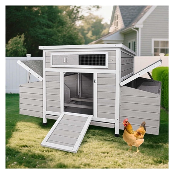 Outdoor Hen House Large Wooden Chicken Coop  2 Sides Nesting Boxes for Chickens, Versatile Poultry Cage That Doubles as Duck Houses for Outside & Rabbit Hutch