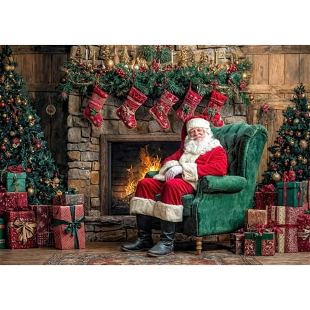 5x3ft Christmas Photo Backdrop for Photography – Fireplace Merry Christmas Tree Santa Claus Banner Xmas Tree Winter Holiday New Year Party Decorations and Supplies for Home