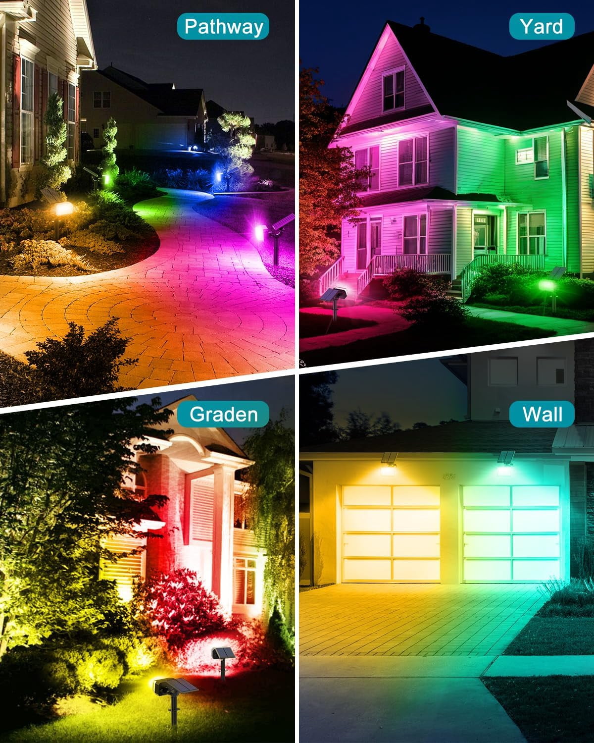 Solar RGB Spot Lights Outdoor, 8 pack, 49 LEDs, 7 Color Modes, IP65 Waterproof, Adjustable Christmas Flood Lights for Yard, Garden, Pathway