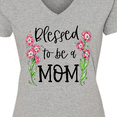 thumbnail image 4 of Inktastic Blessed to Be a Mom Pink Flowers Women's V-Neck T-Shirt, 4 of 5