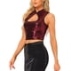 thumbnail image 4 of TANK TOP CORTO SIN MANGAS CON DETALLES CORTADOS PARA MUJER, AJUSTADO Y CON LENTEJUELAS, TALLA XL, ROJO, 4 of 5
