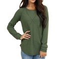thumbnail image 2 of Top de manga larga para mujer, cuello redondo, hombros descubiertos, color puro, ajuste holgado, camisa informal para mujer para citas en el trabajo, verde XL, 2 of 6