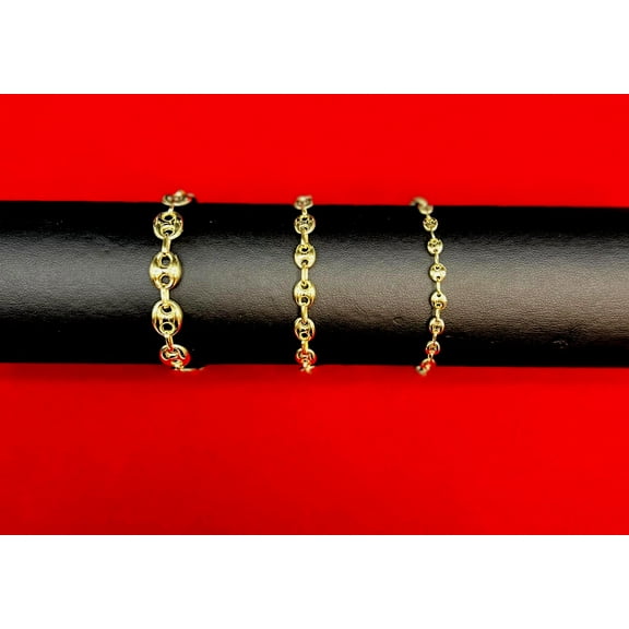 10K Real Gold Puffed Mariner Bracelet, 10K Gold 4.5mm - 9mm Puffed Mariner Bracelet, 10k Women Bracelet, 10K Yellow Gold Puffed Mariner (Bracelet width:6.5; Bracelet length:7;)