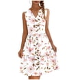 thumbnail image 2 of Mifsaly Floral Dresses For Women Midi V Neck A Line Sleeveless Button Down Dress Tiered Skirt Elegant Casual Summer Vacation Beach Sundresses XXL, 2 of 7