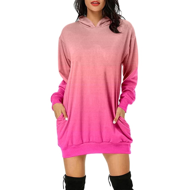 Femmes Automne et Hiver Mode Décontractée Ample à Capuche Longue Poche Sweat Imprimé Robe Chandail en Molleton Vestes Grande Taille Femmes Zippées Chandails à Capuchon pour Tricoté Chandail à Capuchon Couleur Chandail à Capuchon Rose TTTG