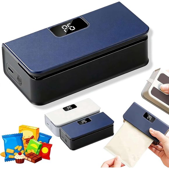 Cordless Bag Sealer for Food Storage, USB Rechargeable Handheld Vacuum Sealer with LED Display, 6 Adjustable Heat Seal Modes & Magnetic Base, Kitchen Food Saver Tool(RL Blue 1 PC)