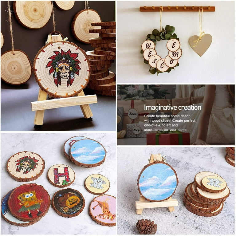 Binswloo 40 Pcs Natural Wood Slices Ornaments, 3.1-3.5 Inch Unfinished  Craft Wooden Circles Round Wood Discs for Crafts Arts DIY Paintings Wedding