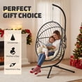 thumbnail image 4 of LHBcraft Hanging Egg Chair with Stand - 350lbs Capacity, Waterproof PE Rattan, Foldable Seat with Cushion for Outdoor Patio & Indoor Living Room, 4 of 8