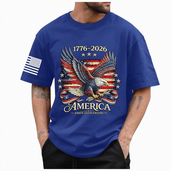 Leey-World 250 Anniversary Usa American Flag T Shirt 250 Years America Anniversary Shirt Patriotic Shirts Tops(Blue,S)