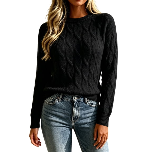 Womens Sweaters Fall Winter Casual Long Sleeve Knit Sweater Solid Jacquard Crewneck Pullover Tops Loose Fit Fashion Blouse