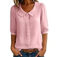 thumbnail image 5 of hotojiny Women Blouses Dressy Casual Lantern 3/4 Length Sleeve Tops Collared Button down Shirt Spring Summer Beach Vacation Clothes, 5 of 7