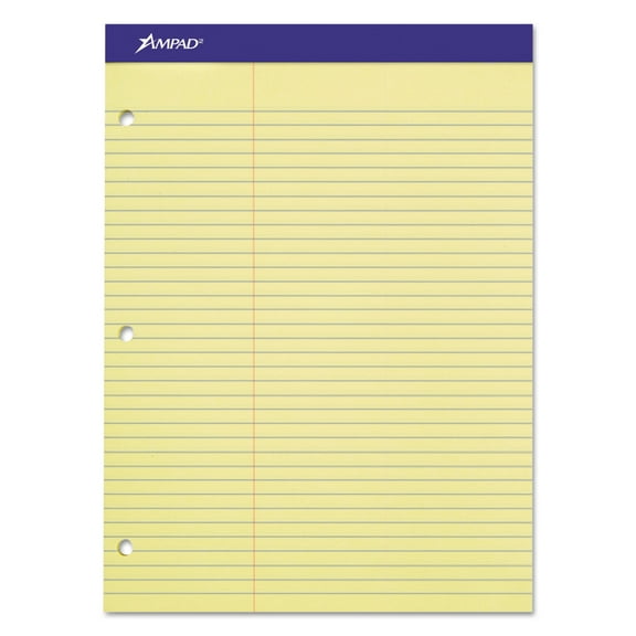 Ampad Double Sheets Pad, Law Rule, 8 1/2 x 11 3/4, Canary, 100 Sheets