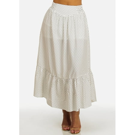 Womens Polka Dot Skirt Womens Juniors Black and White Polka Dot Print Lightweight High Waisted Maxi Skirt 41577I ()