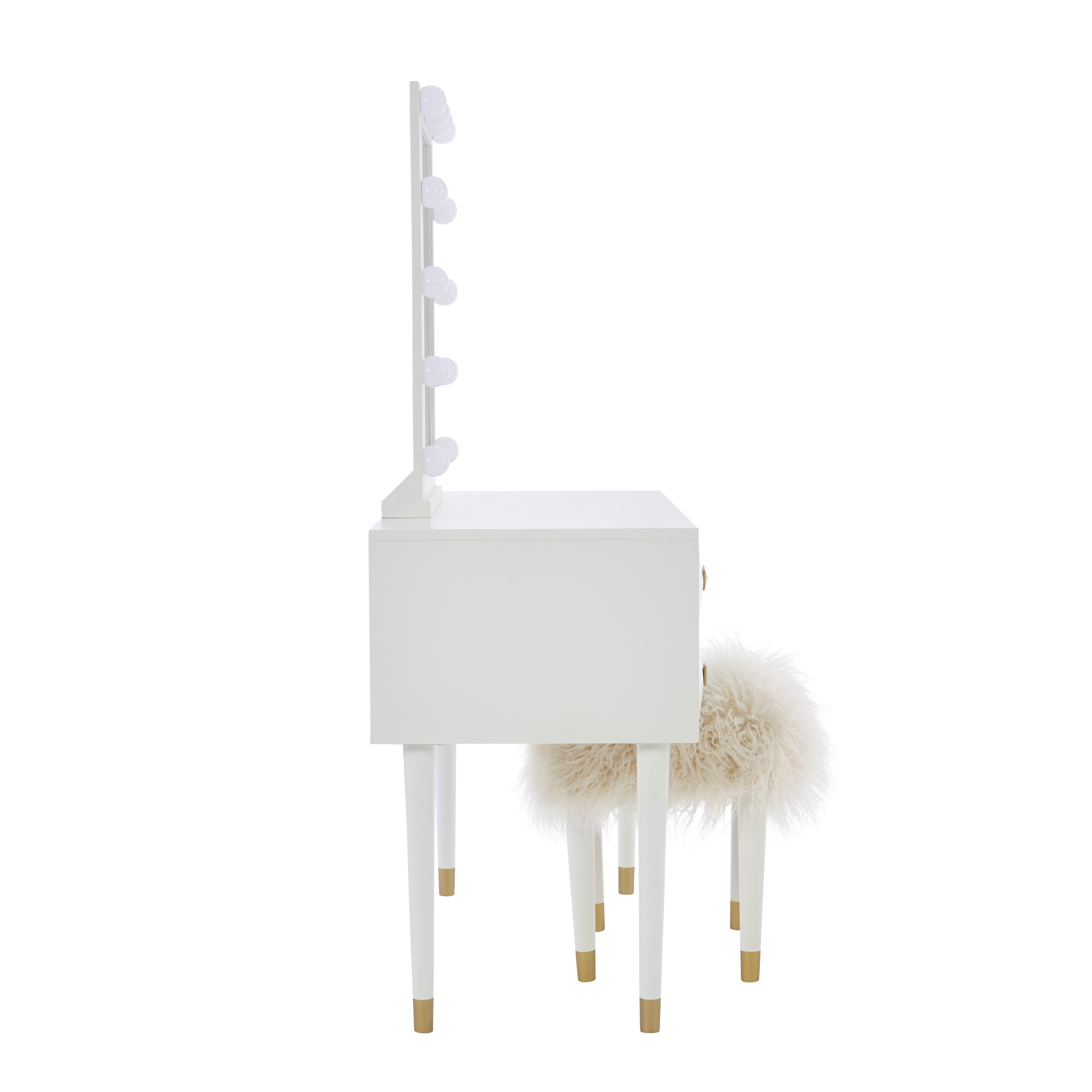 Linon Ginzel Vanity Set with Stool, White/White