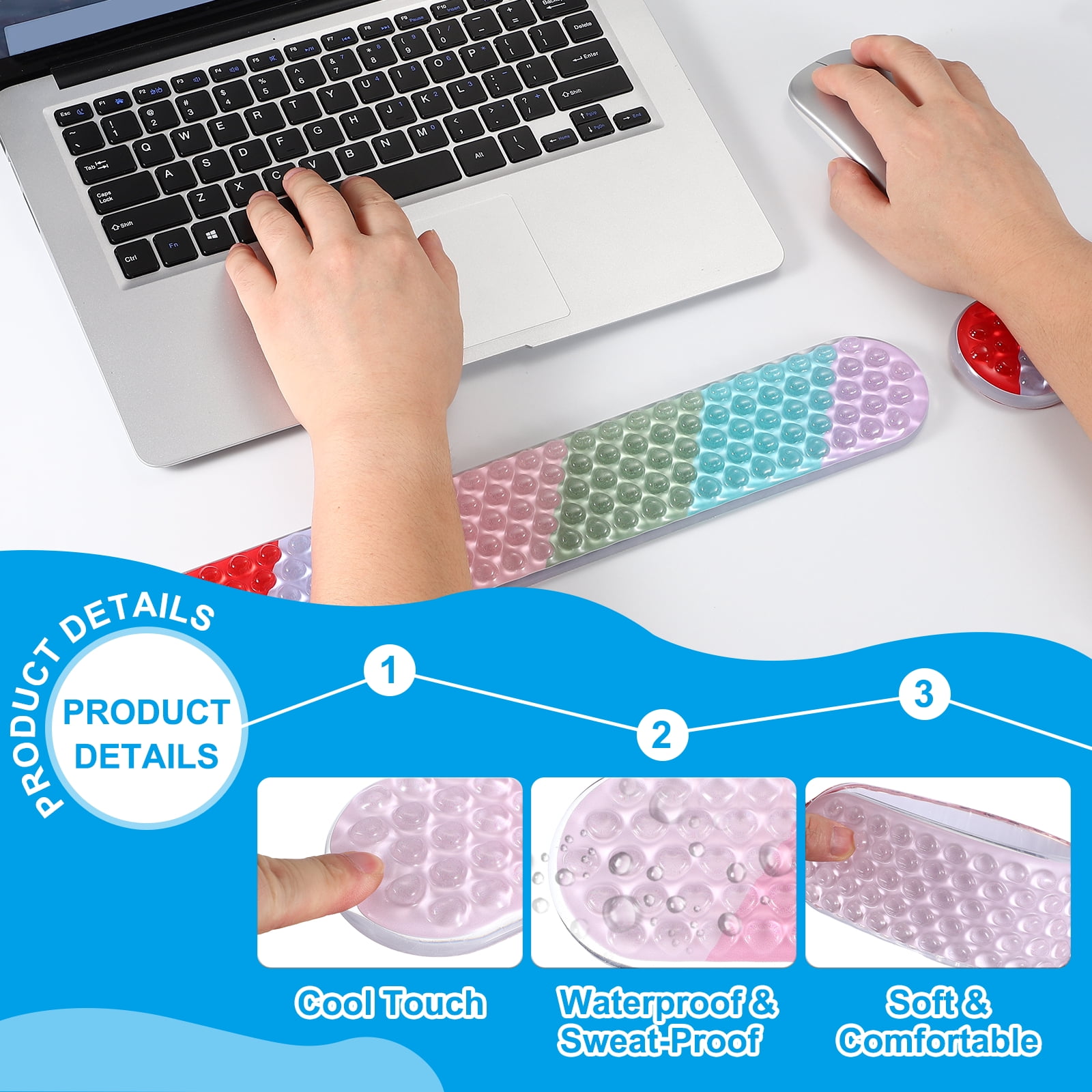 Uxcell Gel Wrist Rest, Gel Mouse Pad Mouse Wrist Support for Keyboard and Mouse Ergonomic,Pad Set Pink Ombre