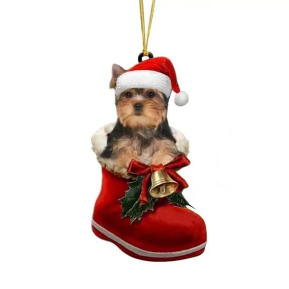 Lilixerw Dog Christmas Acrylic Flat Ornament,Puppy in Stocking with Santa Hat,Perfect Holiday Tree Decoration for Dog Lovers,Christmas Tree Ornament